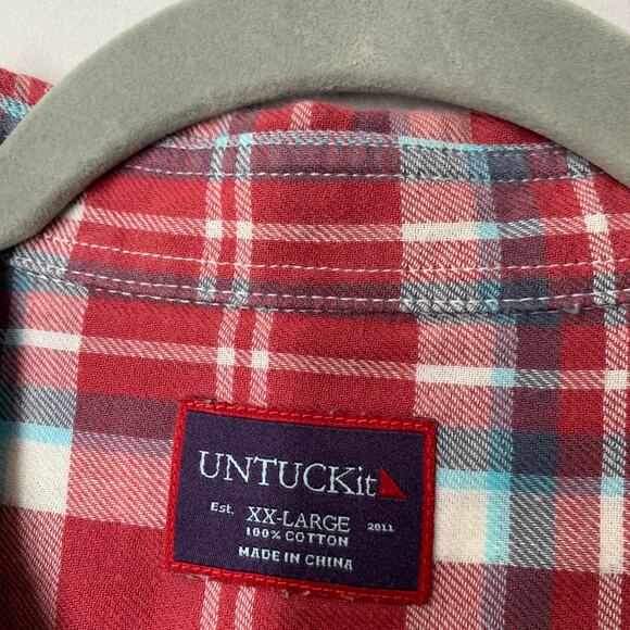 UNTUCKit Shirt 2XL Red Plaid Flannel Long Sleeve Casual Button Up Pockets - Picture 3 of 10